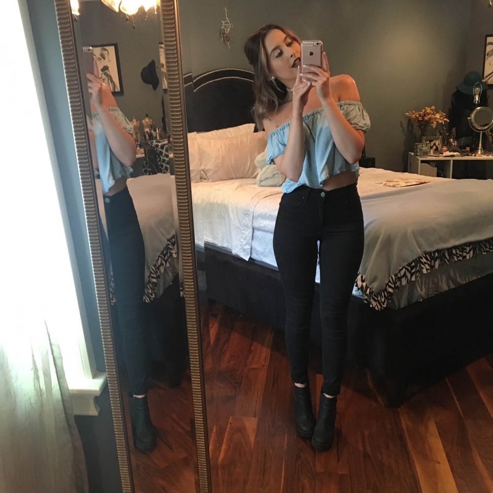 Kendall & Kylie light blue “denim” crop top